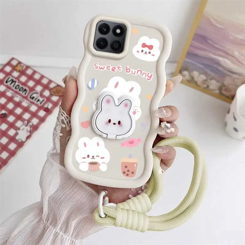 Charming Rabbit Phone Accessory Set: Case, Lanyard, and Stand