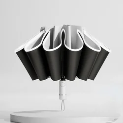 Enhanced Automatic Reverse Folding Windproof Umbrella with Reflective UV Protection (Grey)