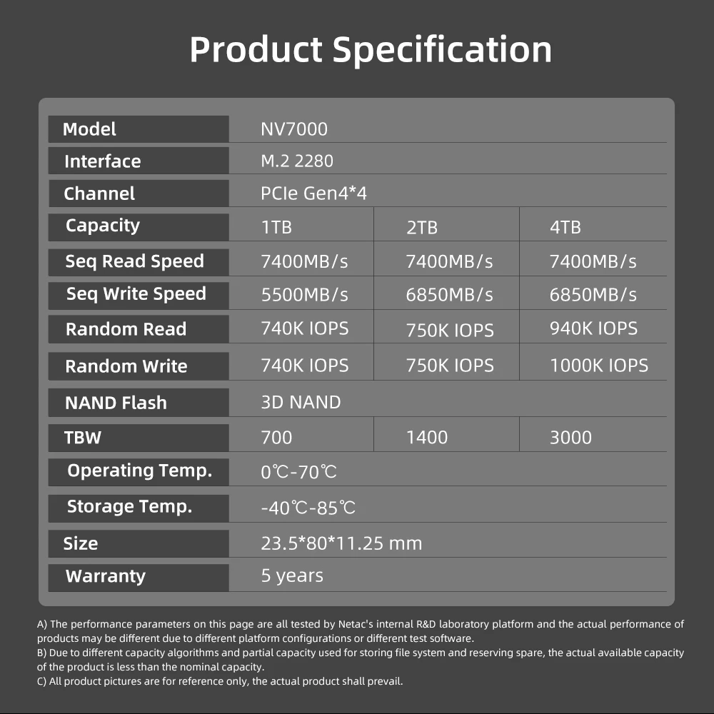 Netac  ָ Ʈ ̺ 2280 PCIe ǻ ũ ϵ ̺, PC ũž, SSD NVMe M2, 2TB, 4TB, SSD 1TB, DRAM ĳ 
