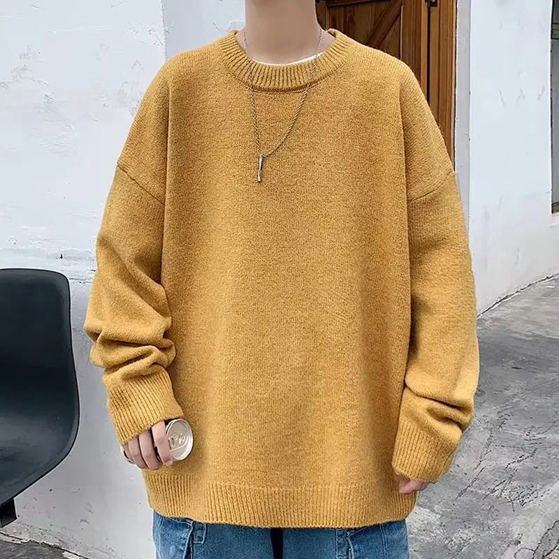 thumbnail image 1 of Suéter de cuello redondo para hombre, jersey de punto grueso de color sólido, jersey de moda coreana barato para otoño e invierno para hombre, 1 of 5