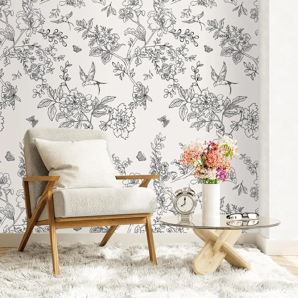 Grey Floral Birds Wallpaper Peel And Stick Leaves Contact Paper Removable Self Adhesive Wallpaper For Cabinets Walls Decorative 3