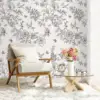 Grey Floral Birds Wallpaper Peel And Stick Leaves Contact Paper Removable Self Adhesive Wallpaper For Cabinets Walls Decorative 3