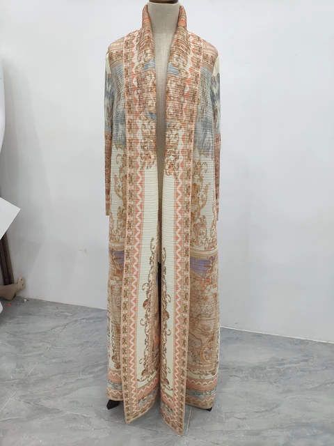 Miyake Pleated Turndown Collar Vintage Printed Long Sleeve Dress Women 6 Miyake Pleated Turndown Collar Vintage Printed Long Sleeve Dress Women 6