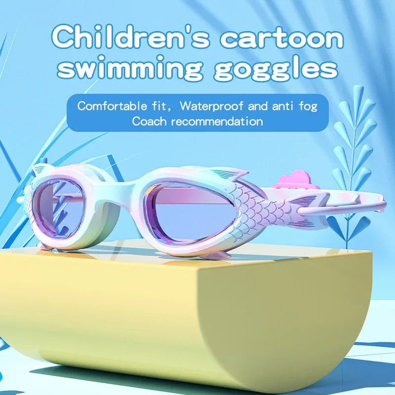 Kids Fish Swimming Goggles with Fish Silicone Cap for Boys and Girls Waterproof and Anti-fog Clear Vision Professional Water 2