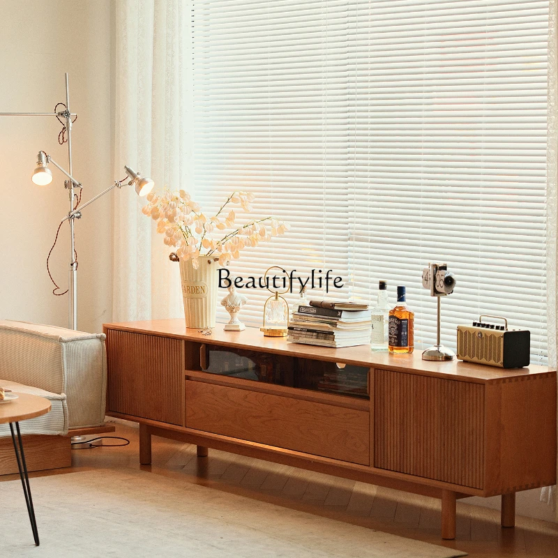 

Nordic Solid Wood TV Cabinet Japanese Simple Cherrywood Log Retro Storage Locker