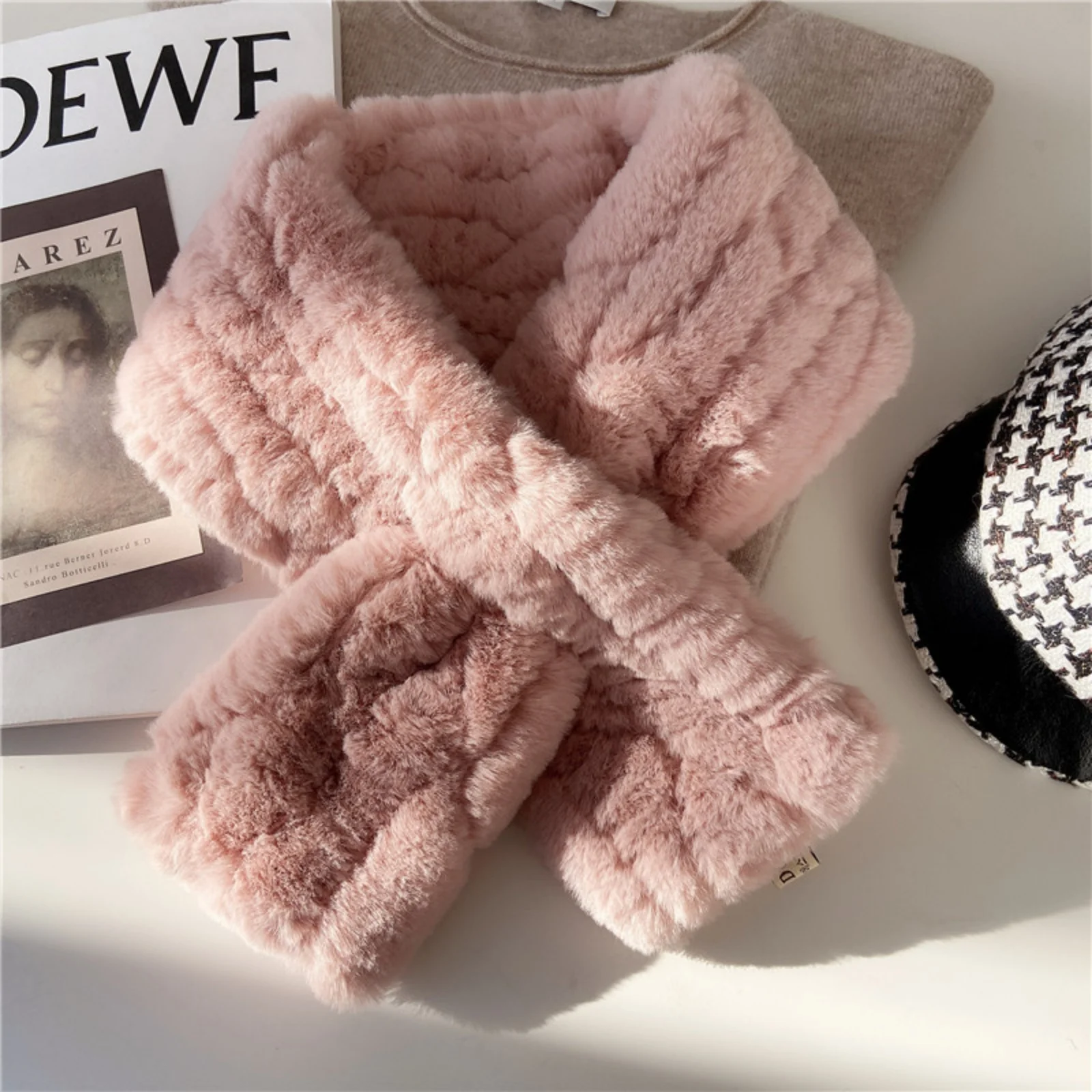 1PC Faux Fur Textured Scarf,Beige Cream Winter Scarves, Soft Warm Fluffy Scarves, Stylish Elegant Cold Weather Accessories