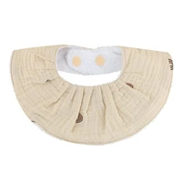 J15U Muslin Collar Decoration Absorbent Baby Bib Saliva Towel Solid Color Feeding Burp Cloth Adjustable Button Bandana