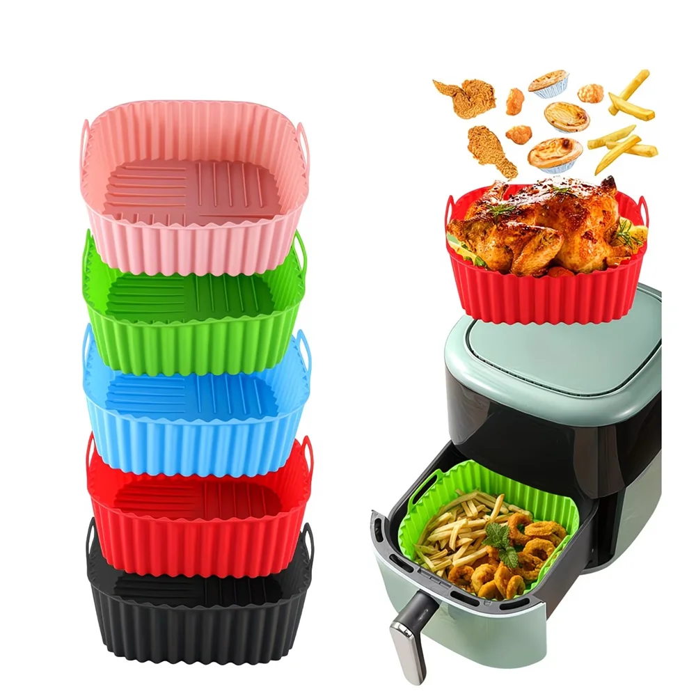 Durable Silicone Air Fryer Liner - 8-Inch Square, Reusable and Easy to Clean