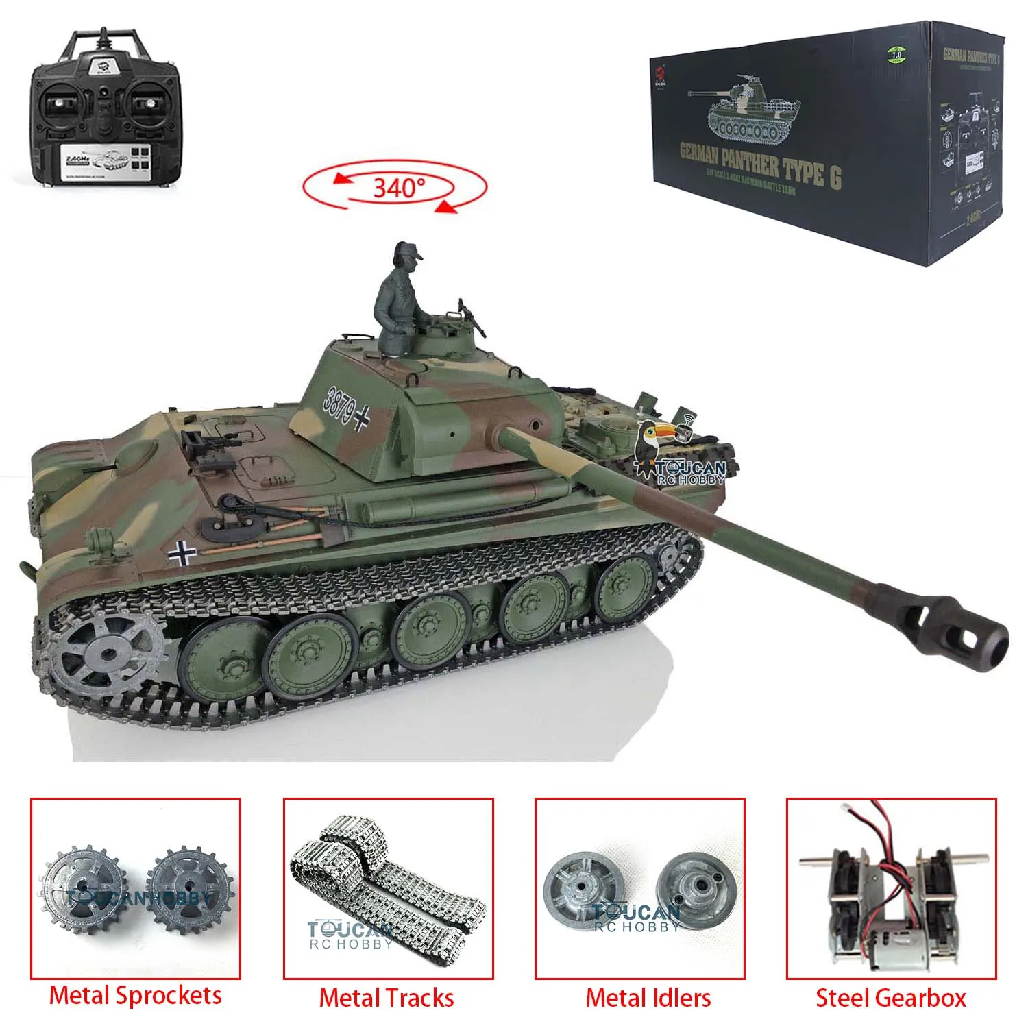 Toys Heng Long 1/16 Scale 7.0 RC Tank 3879 Upgraded German Panther G RTR Metal Tracks Remote Control Car for Boys TH17488-SMT4 2
