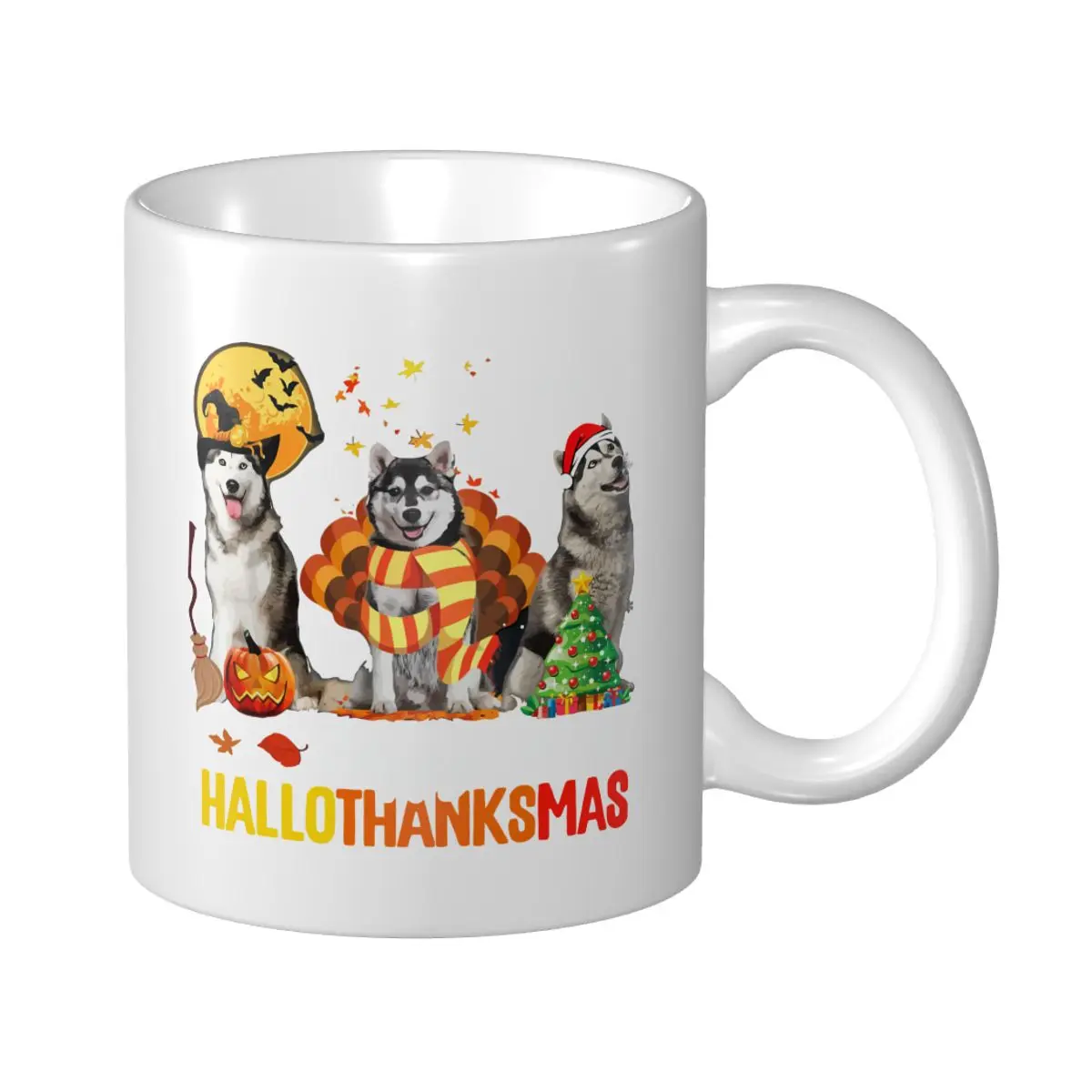 

Mark Cup Mug Siberian Husky Dog Happy Hallothanksmas Halloween Thanksgiving Coffee Mugs Tea Milk Water Cup Travel Office Home