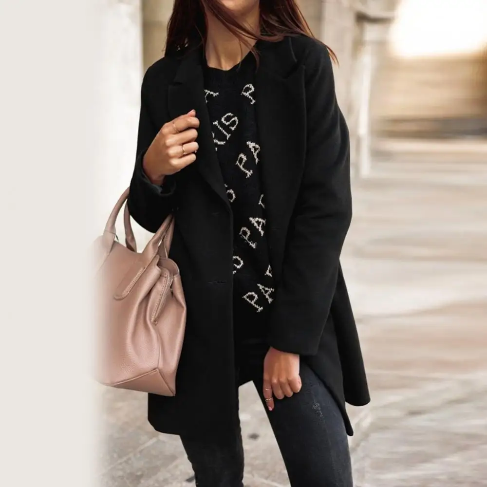 Elegante mittellange Wollmäntel Herbst und Winter Wolljacke Revers