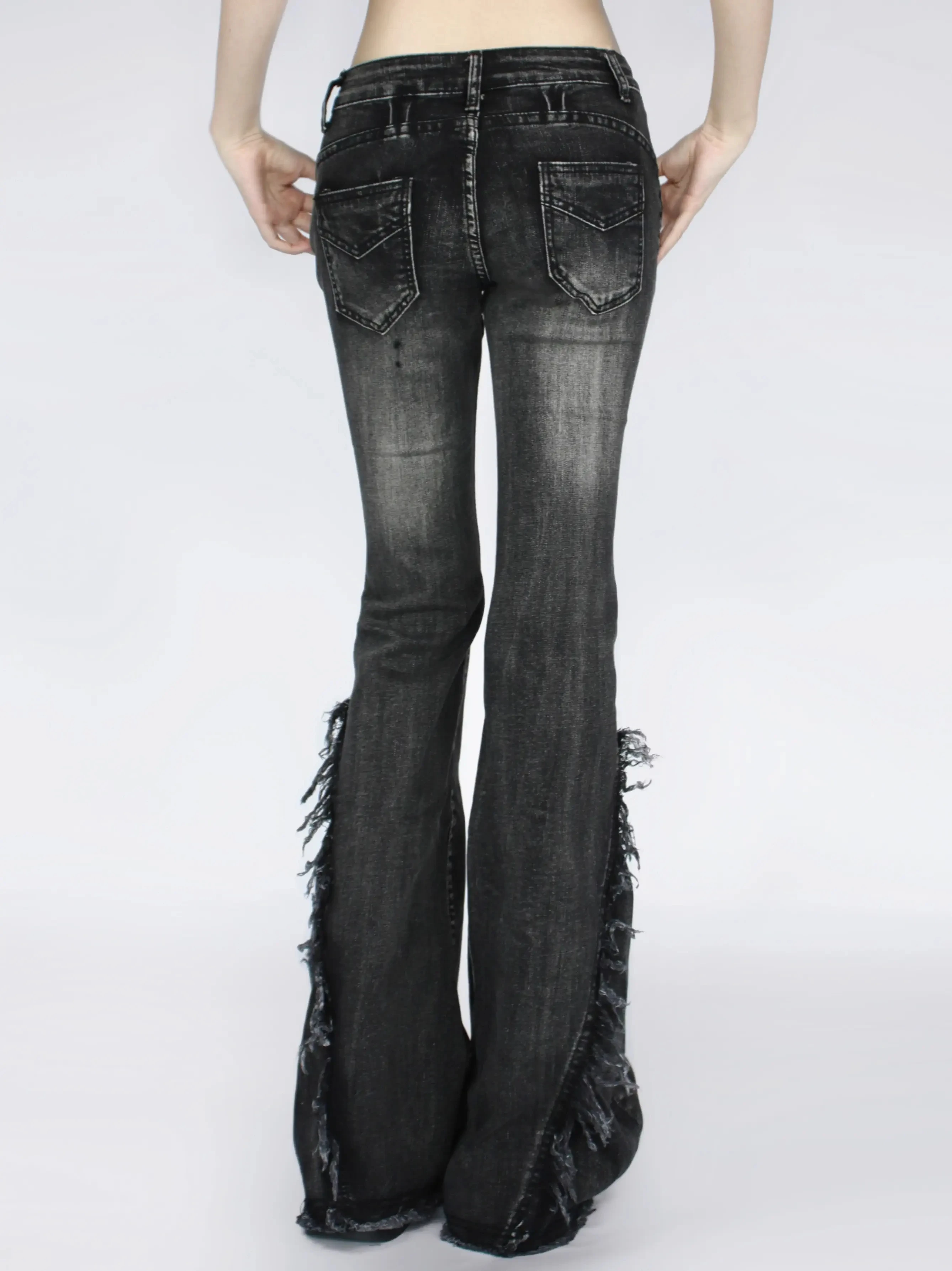 Women's Black Gothic Baggy Flare Jeans Harajuku Y2k