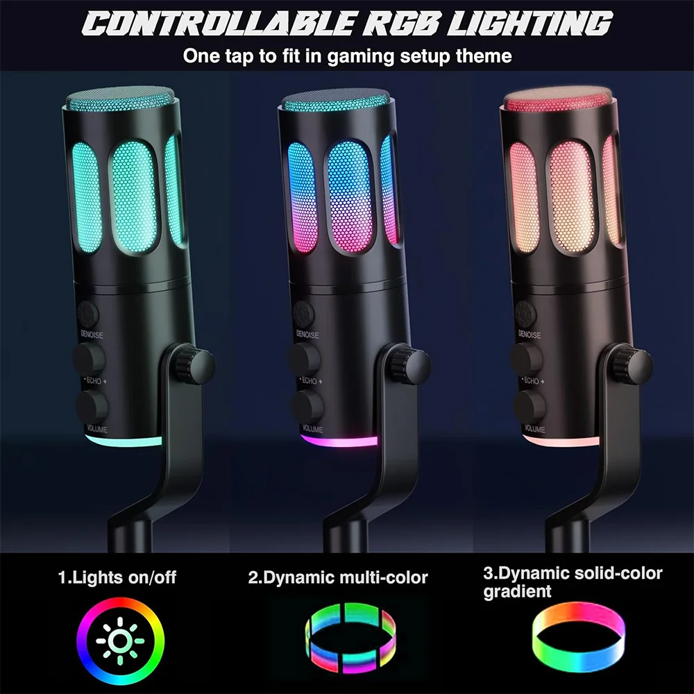 RGB USB 게이밍 마이크, PC, PS4/5, 노트북 스트리밍용 스탠드가 있는 콘덴서 마이크 ? ?