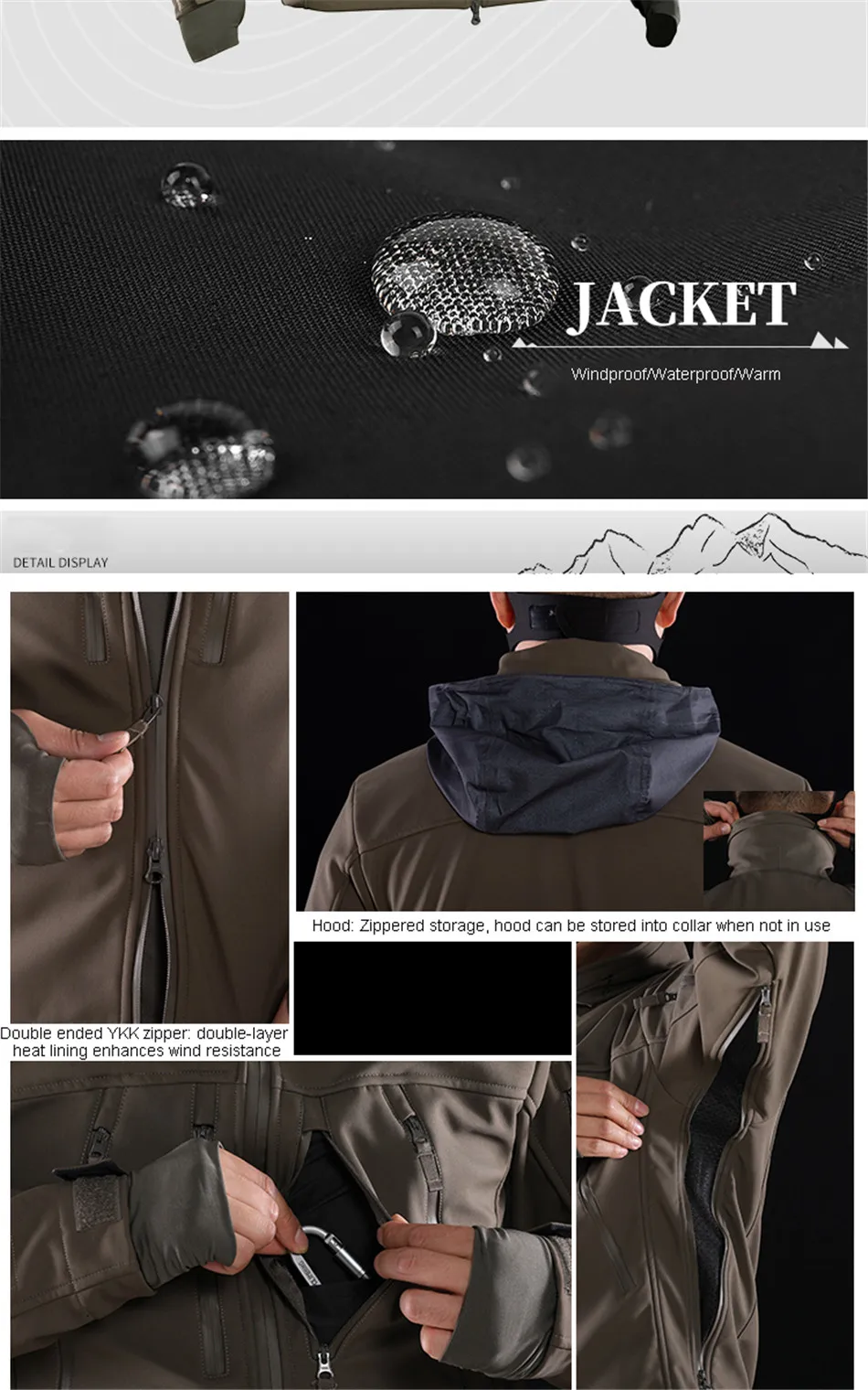 Description Picture 4 of itemOutdoor GEN 2.0 Soft Shell Jacket Men Hiking and Mountaineering Jackets Autumn and Winter Waterproof Windproof Windbreaker Coat