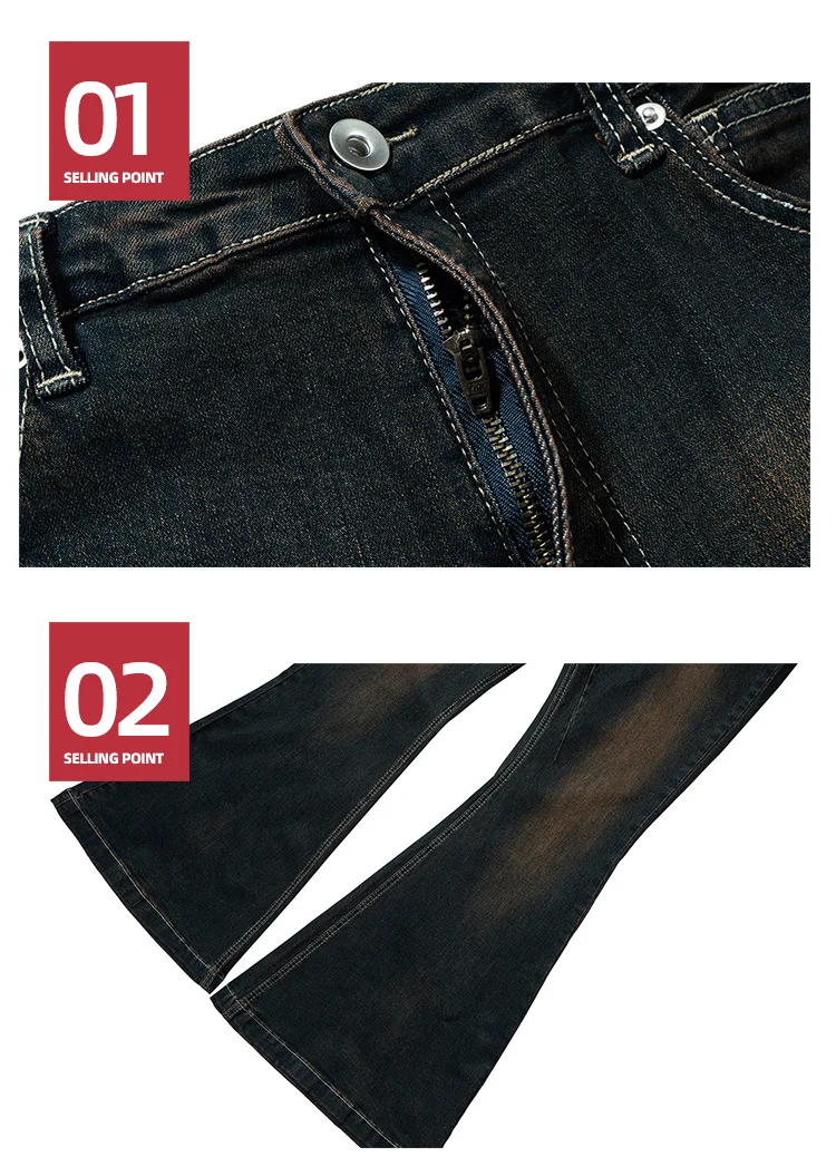 MIJKO Dark Blue Flared Jeans Men Women Straight Casual Baggy Denim Ribbons Washed Trousers Loose Cargo Pants 3