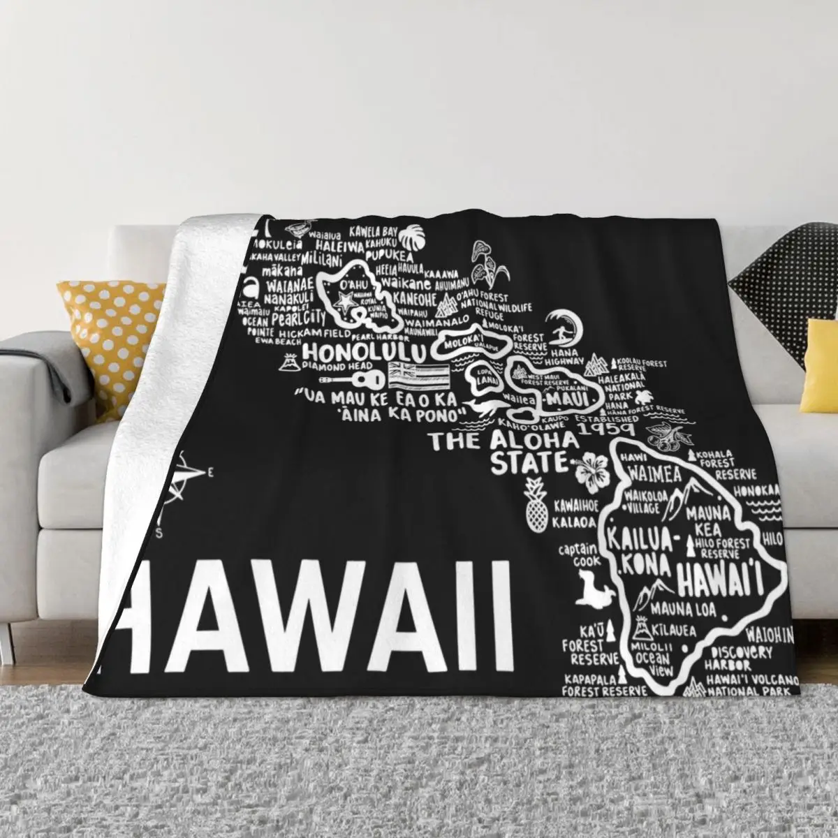 

Hawaii Map Throw Blanket bed plaid Stuffed Blankets Blanket Luxury