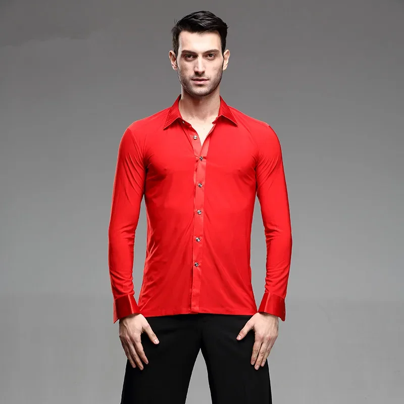 Men White Dance Shirt Competition Performance Ballroom Modern Salsa Tango Samba latin top men shirts boys dancewear dance shirts