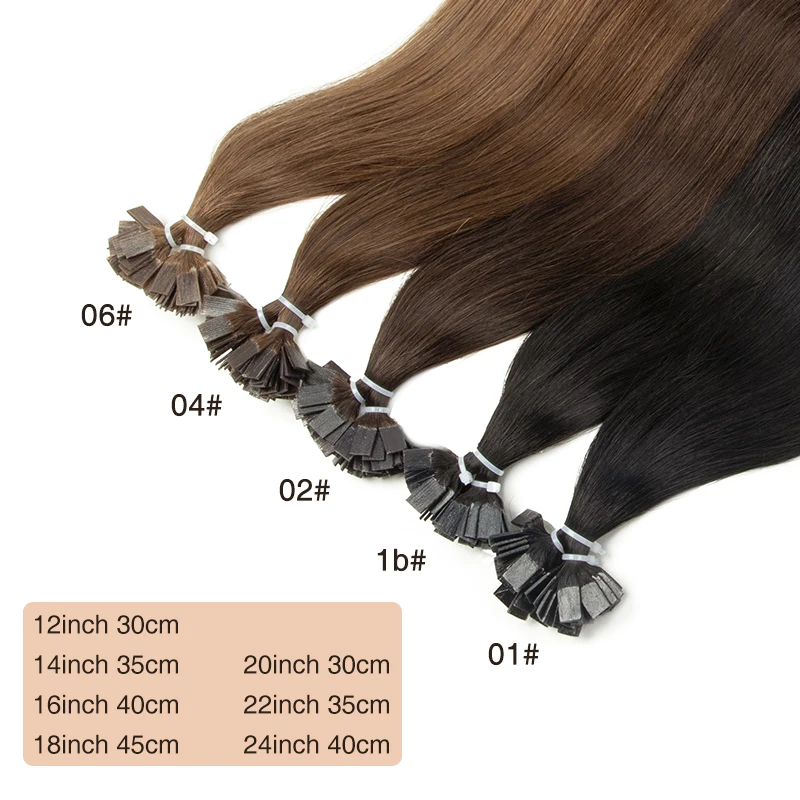 플랫 팁 헤어 익스텐션 케라틴 인간 헤어 익스텐션 퓨전 헤어 1x0.8cm 본드 14-22인치 비-레미 0.6g/스트랜드