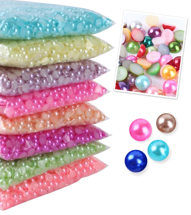Mixed Size Colorful ABS Pearl Flat Back Rhinestones for Nail Art & Jewelry Crafting