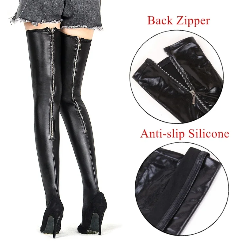 PlusSizePULeatherFauxBootsGothicPunkBackZipperSiliconeHold