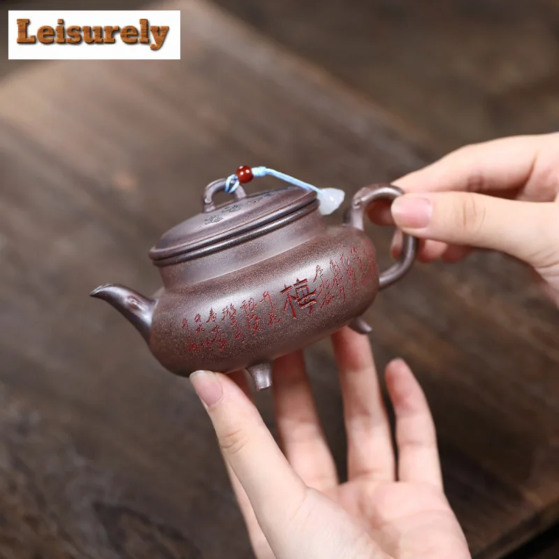 160ml Handmade Yixing Purple Clay Teapots Handmade Tripodia Pot Raw Ore Wood-fired Porcelain Mud Tea Maker Kettle Zisha Tea Set