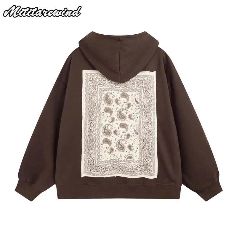 

Goth Vibe Retro Vintage Patchwork Men Sweatshirts High Street Casual Paisley Couple Hoodies Hip Hop Loose Ins Streetwear Coat