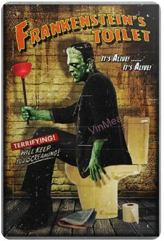 Frankenstein & Rsquo;S унитаз Ретро металлический фотоплакат Настенный декор искусство потертый шик подарок