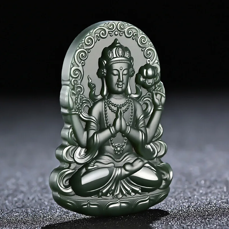 

Natural Green Jade Buddha Pendant Fengshui Necklace Men Women Real Chinese Hetian Jades Nephrite Guanyin Charm Lucky Amulet Gift