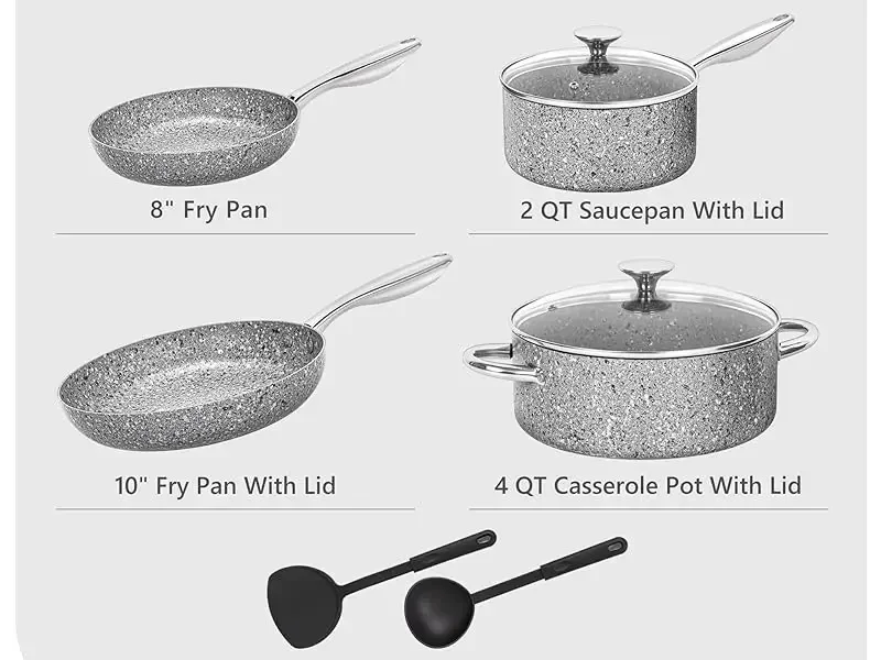 Description Picture 3 of item8 Piece Stone Cookware Set Pots and Pans Set Set with Super Nonstick Results, Stone Pots and Pans Wok Pan