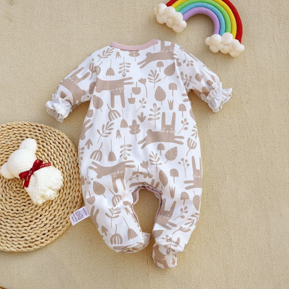 Baby Girl Rompers Cotton Rabbit Print Spring Clothes Outwear Print Onesies Long Sleeve Jumpsuits