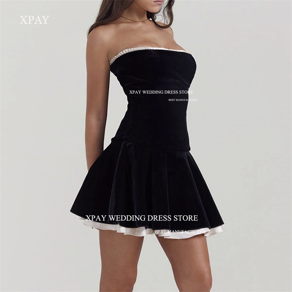 

XPAY Sexy Black Velvet Mini Short Prom Party Dresses Cocktail Dress Strapless Night Event Dress Arabic Women Gowns Corset Back