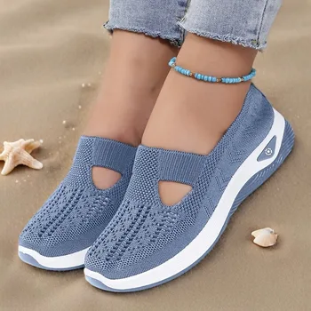 Womens Modern Casual Slip On Sneakers Breathable Knit Upper Lightweight PVC Sole Comfortable Cushioning Shock Absorption Insoles 1