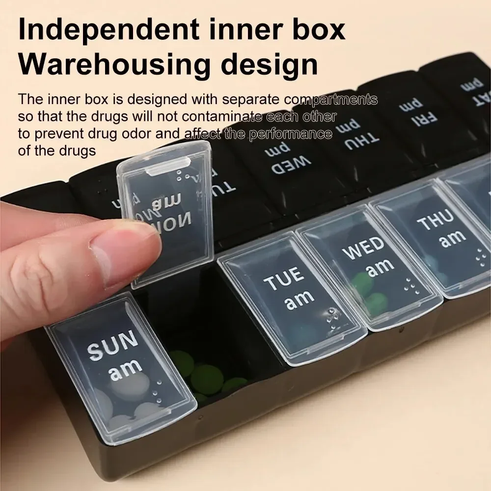 Large Weekly Pill Box Organizer with Double Rows for Daily Medication