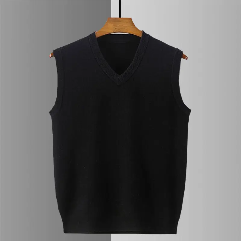 Smart Casual Autumn Men Sweaters Vest V-Neck Solid Simplicity Trend All-match Loose Thicken Sleeveless Pullovers Knitd Coat Tops 3