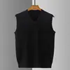Smart Casual Autumn Men Sweaters Vest V-Neck Solid Simplicity Trend All-match Loose Thicken Sleeveless Pullovers Knitd Coat Tops 3