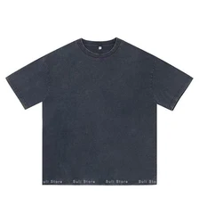 Unisex Army Green Washed Batik Cotton T - Shirt - XXXL (Denim blue)