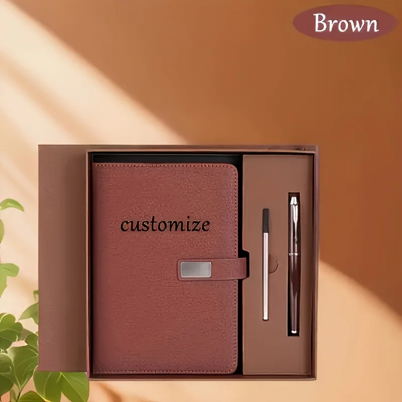 Personalized Premium PU Leather A5 Notebook with Pen - Custom Logo/Text