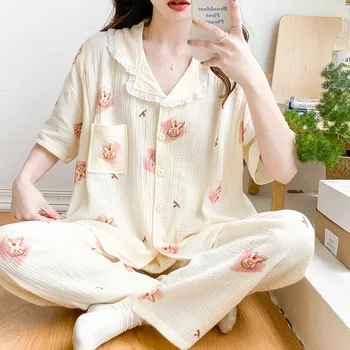 Summer Thin Short-Sleeved Ice Silk Pajamas Set Ladies Loose Large Size Simulation Silk Home Service Sleepwear