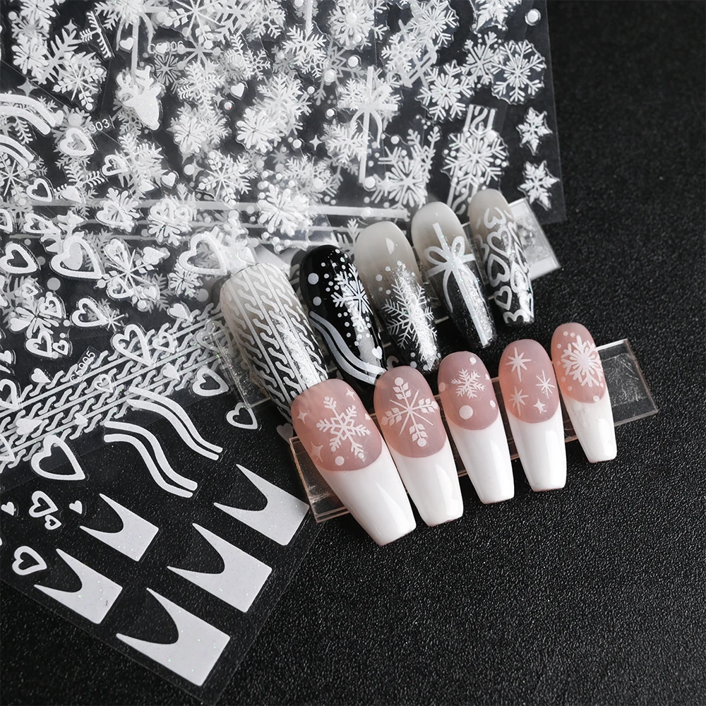 

1pc Christmas Winter Snowflake Nail Sticker Sparkly Glitter 3D Embossed Relief Slider Nail Art Decoration Sticker Manicure Decal