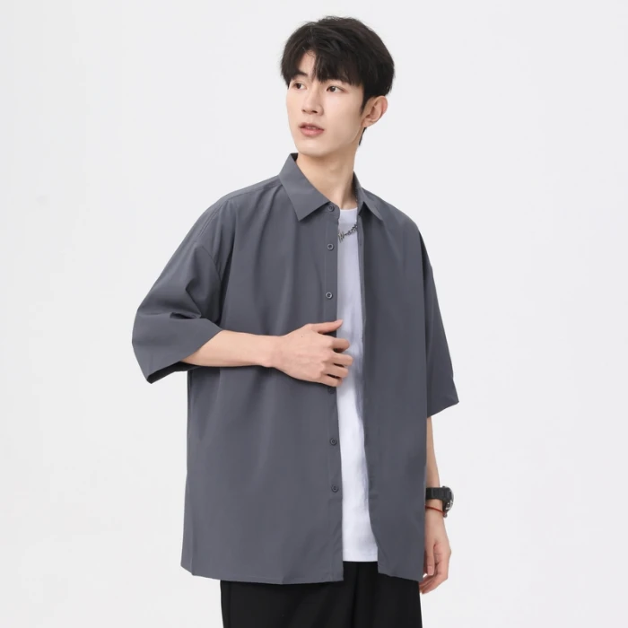 Trend Luxury Handsome High-Grade Japanese Casual Shirt Ice Silk short-sleeved Shirt Male Summer Thin Fashion Brand 4