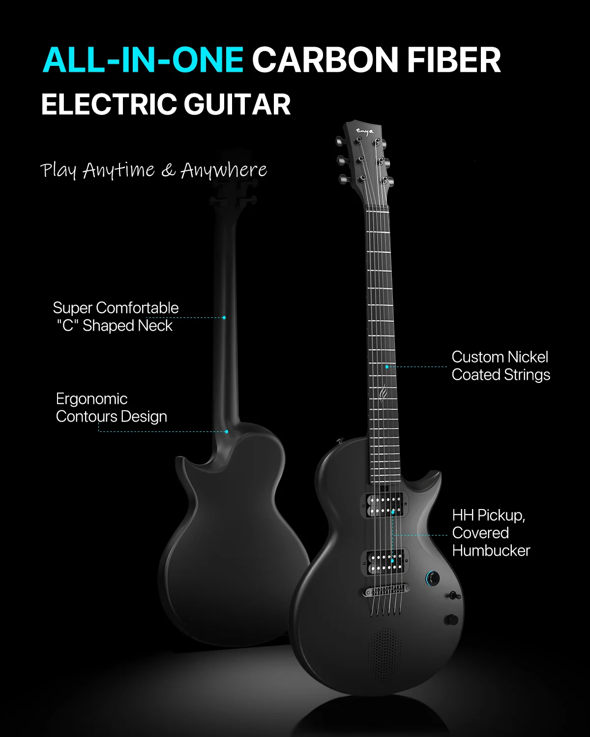 enya music NOVA GO SONIC エレキギター ブラック Nova Go Sonic : Carbon Fiber Smart Electric Guitar