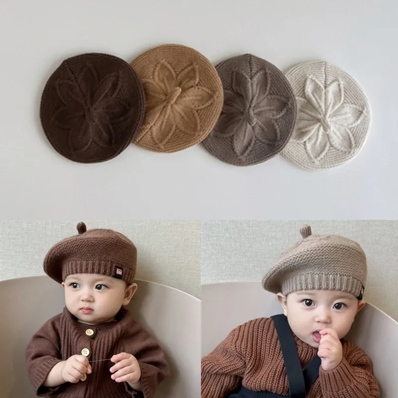 New Thick Autumn Winter Baby Beret Hat Solid Colour Knitted Beanie Cap for 3M-3T Toddlers Boys Girls Bonnet Painter Cap Berets