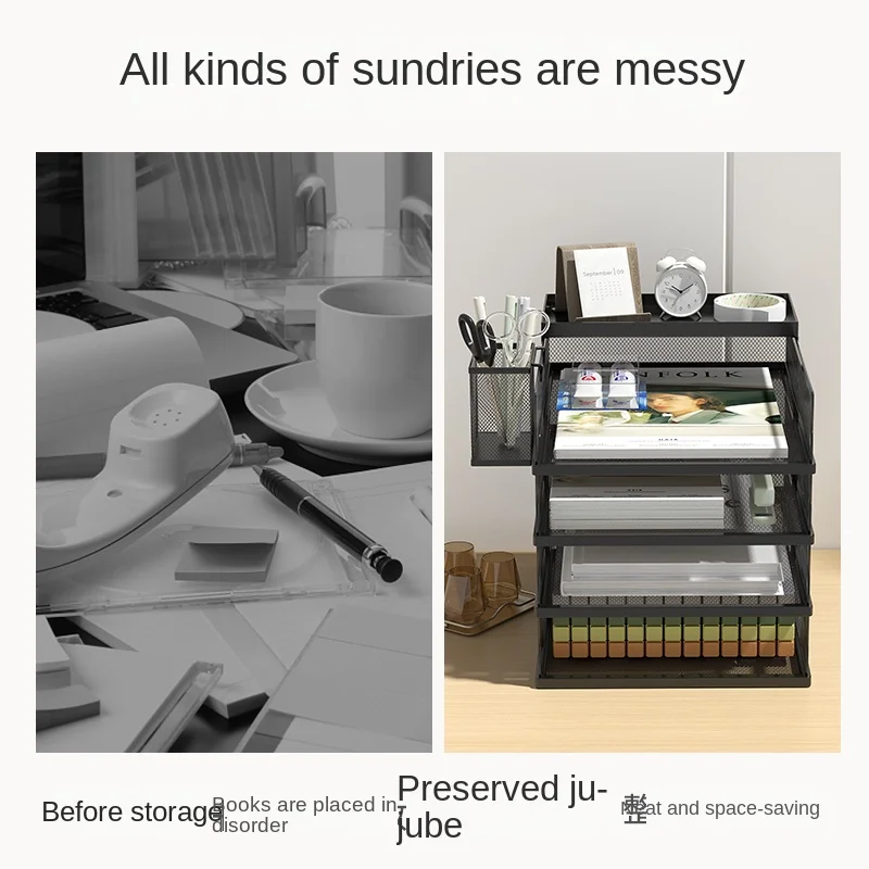 Desktop File Rack storage box storage racks file organizer Metal File Box Storage Rack Metal Multi-Layer Folder Storage Box Bookshelf Office Data Sorting A3A4