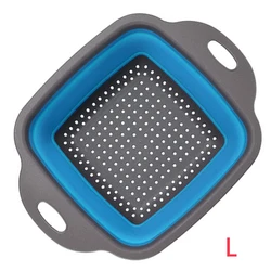Square Collapsible Silicone Kitchen Colander - Foldable Strainer for Food, Vegetables, and Fruits (Blue L)