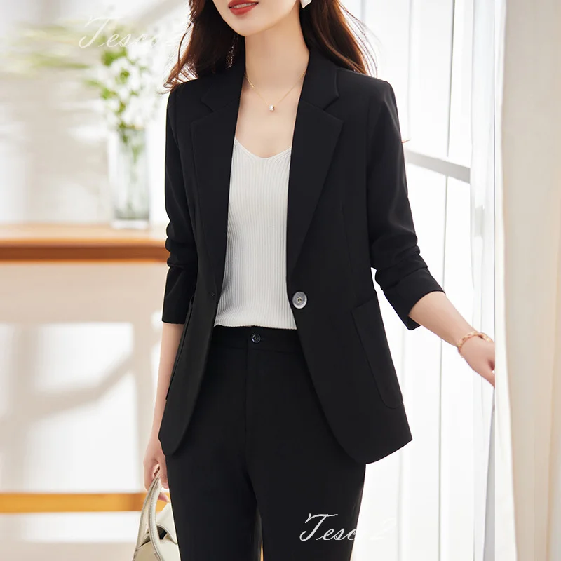 Tesco Vibrant Yellow Women's Suit Sets Single Button Blazer And Pants 2 Piece Formal Pantsuit For Wedding Party Female Outfits