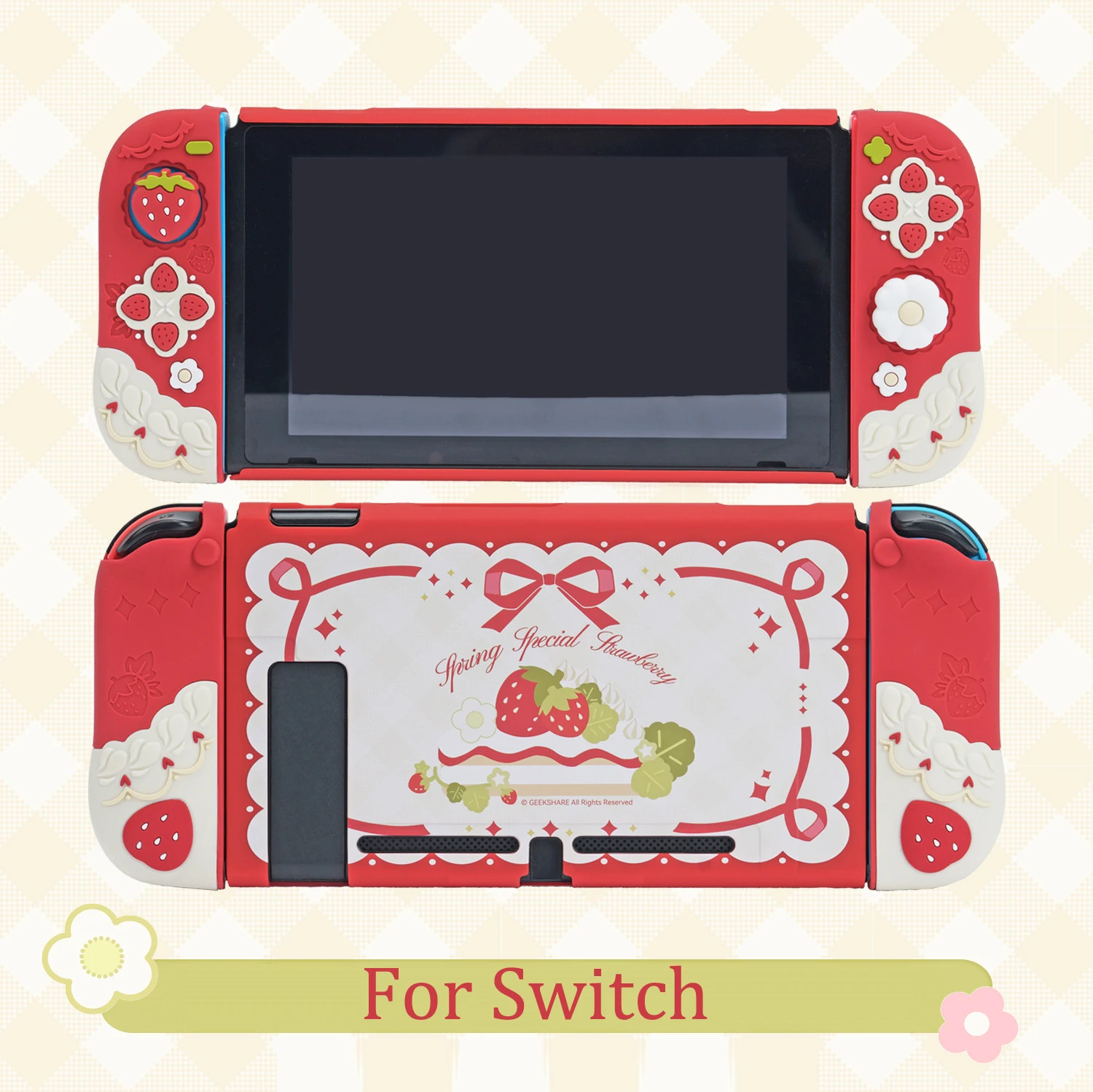 Strawberry-Themed Protective Hard Shell Case with Silicone Hand Grips