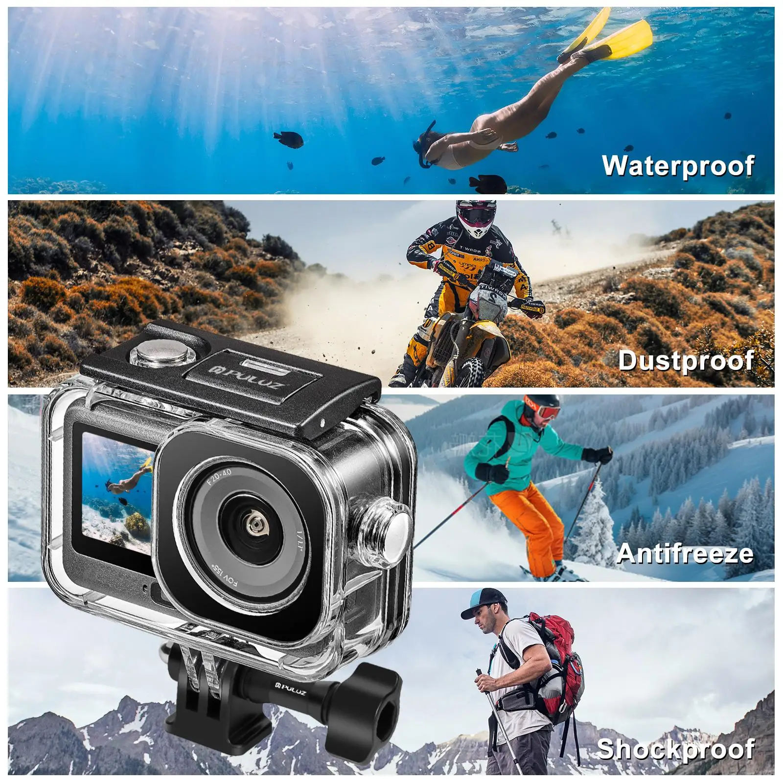 For DJI Osmo Action 6 PULUZ 60m / 196ft Underwater Waterproof Diving Shell with Invisible Adapter & Long Screw