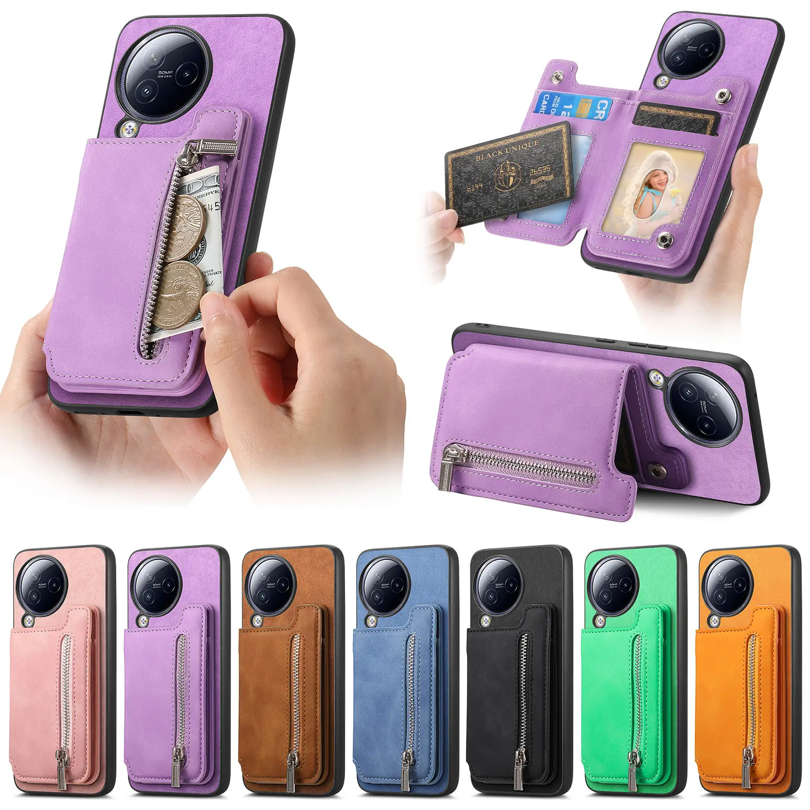 2 in 1 Removable Zipper Cards Solt Magnetic Leather Wallet Case For Xiaomi Redmi Note 13 Pro Plus 12 13T POCO X6 14 Ultra Cover_voghion.com