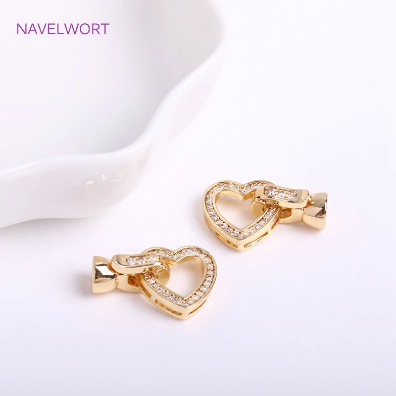 18K 골드 도금 상감 지르콘 라운드 하트 모양 패스너 진주 걸쇠 커넥터, 수제 DIY 크리에이티브 쥬얼리 부품 만들기