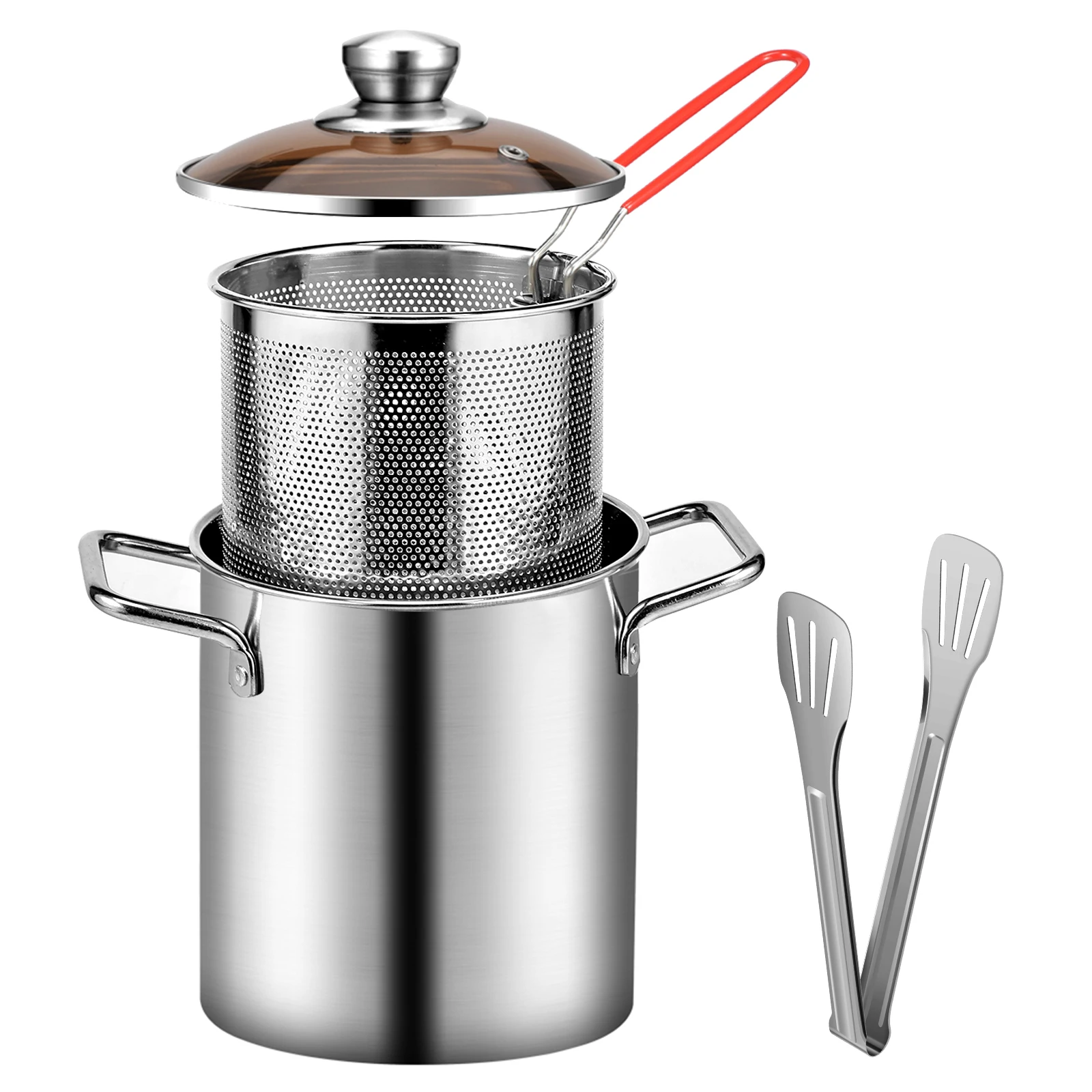 Stainless Steel Deep Frying Pot with Basket and Lid - Food Grade Fryer